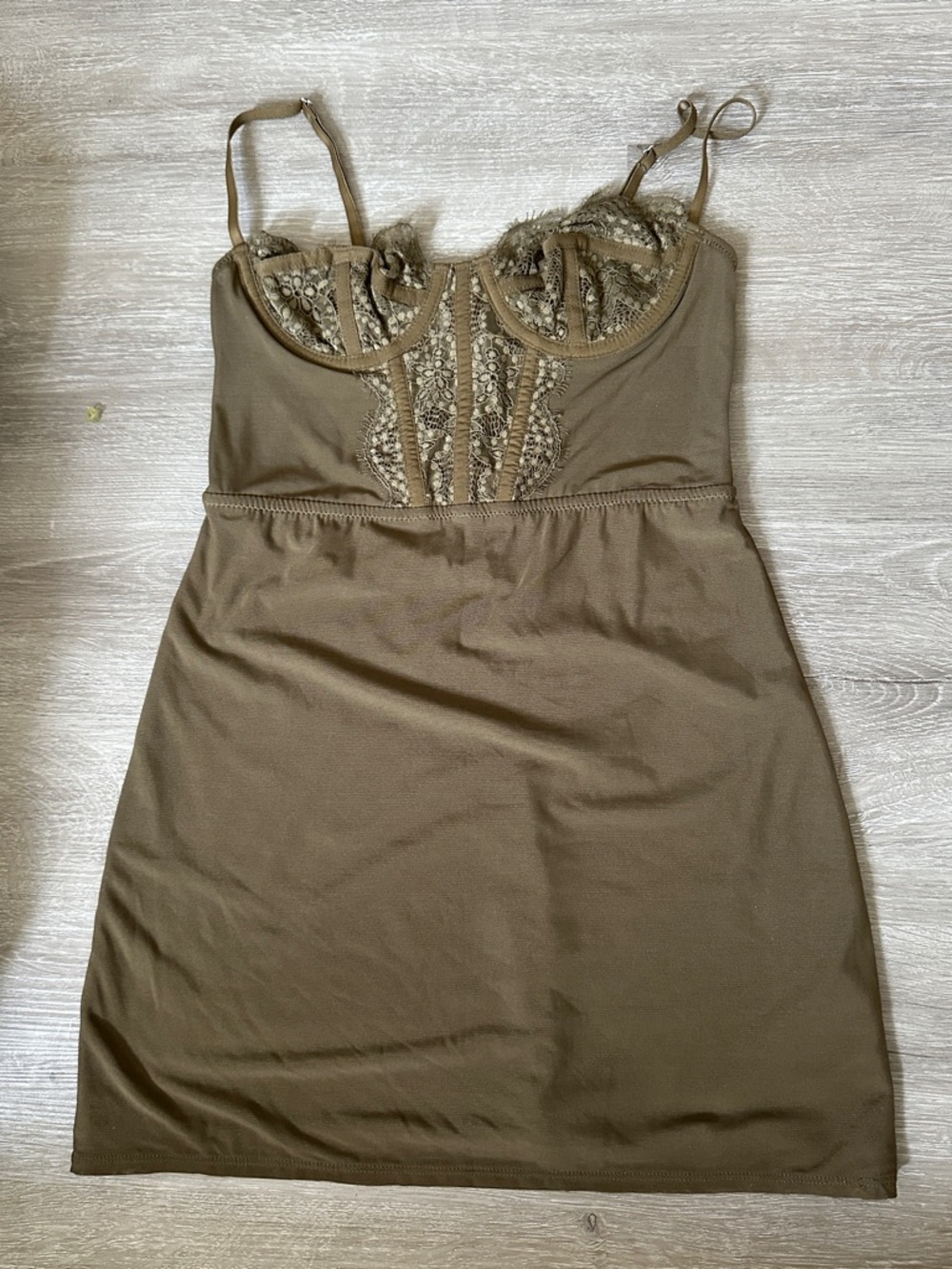 Urban Outfitters Olive Green Lace-Trim Mini Dress